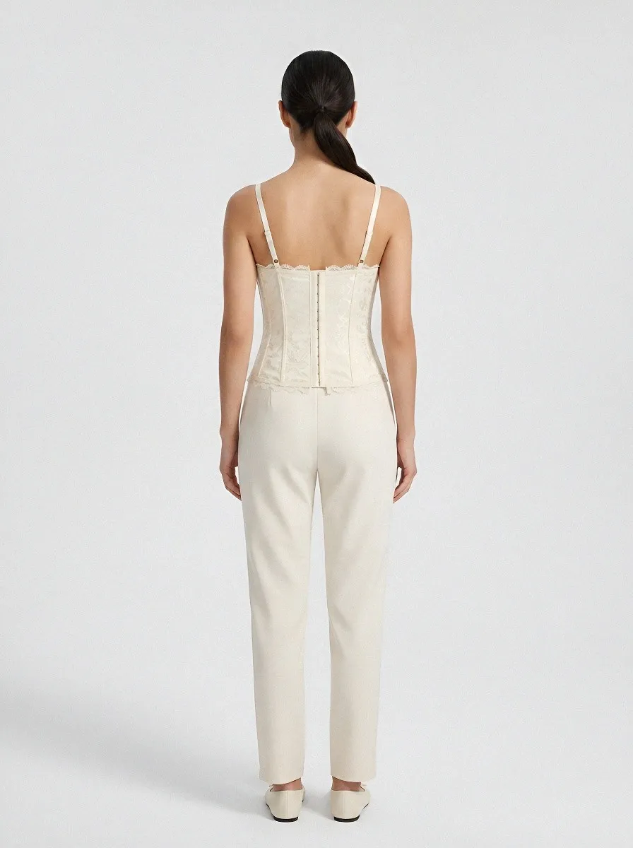 Floral Lace-Up Bow-Detail Lace-Trim Women's Corset Top