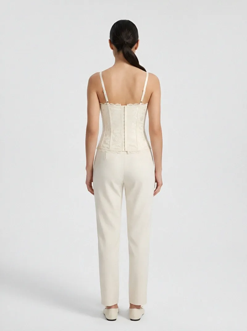 Floral Lace-Up Bow-Detail Lace-Trim Women's Corset Top