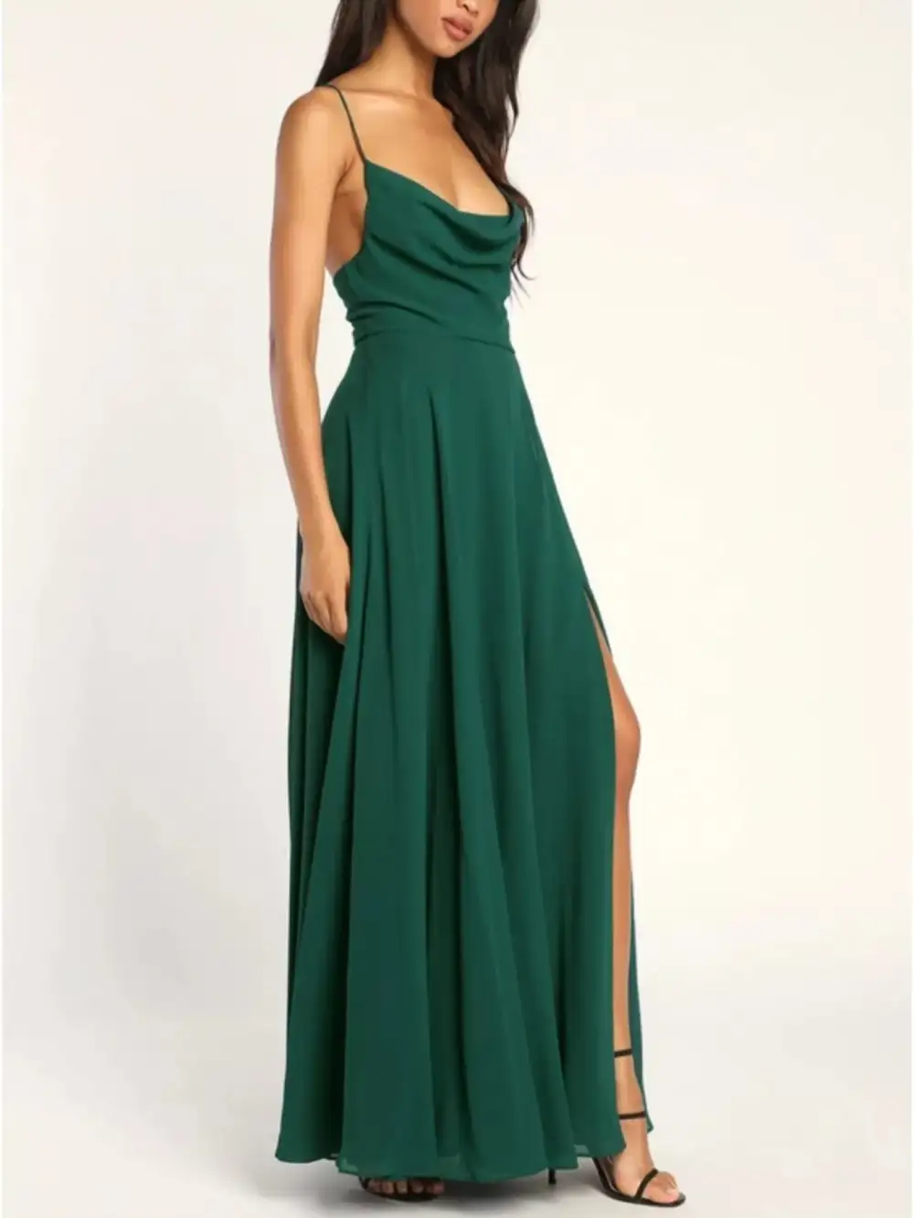 Relaxed Slit Cowl Neck Maxi Dress
