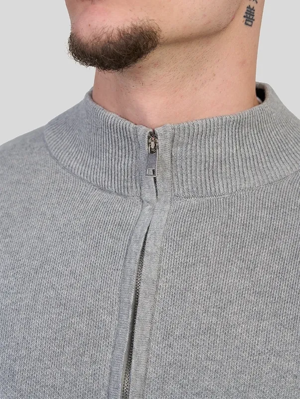 Grey Zip Front Sweater Clean Cut