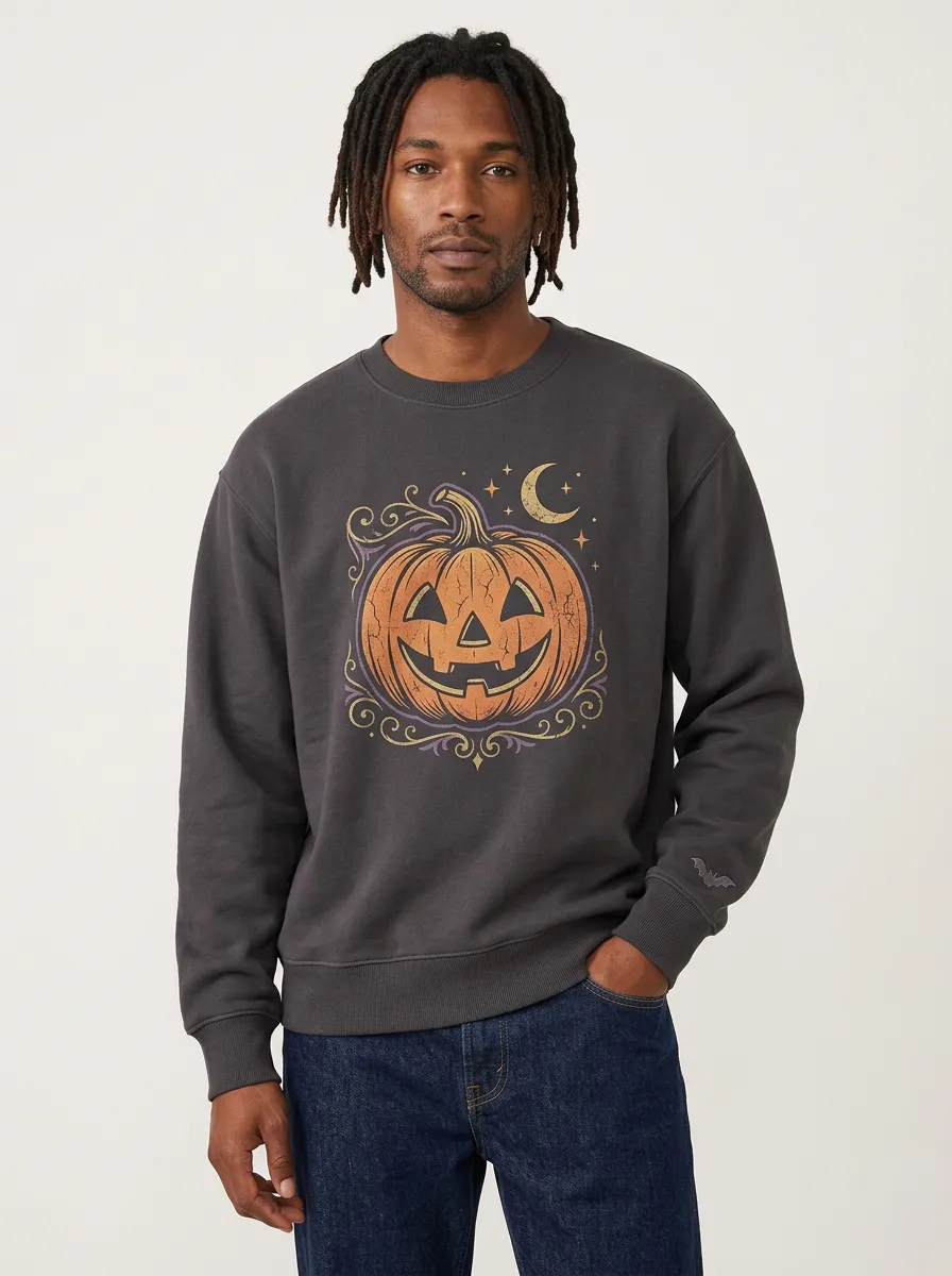 Men's Halloween Pumpkin Moon Stars Sweatshirt