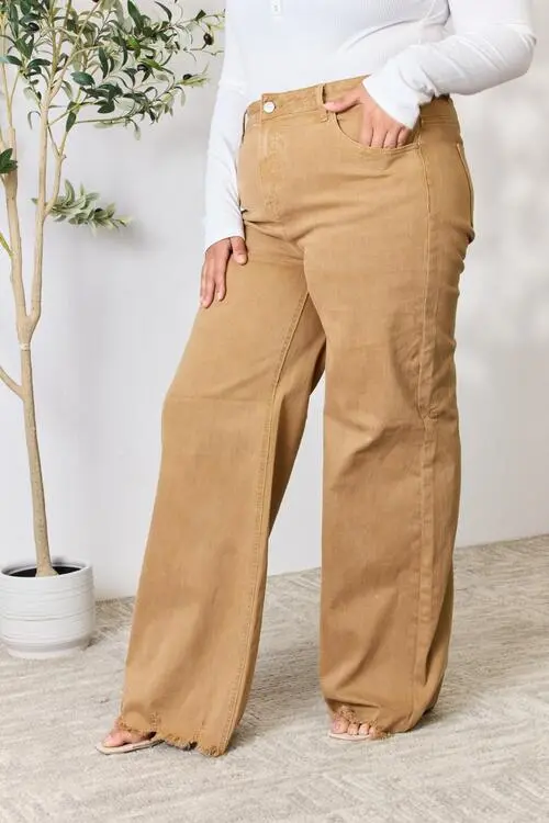 Fringe Hem Wide Leg Denim Jeans