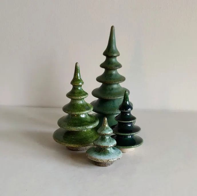 Assorted Stoneware Tree Ornament Set