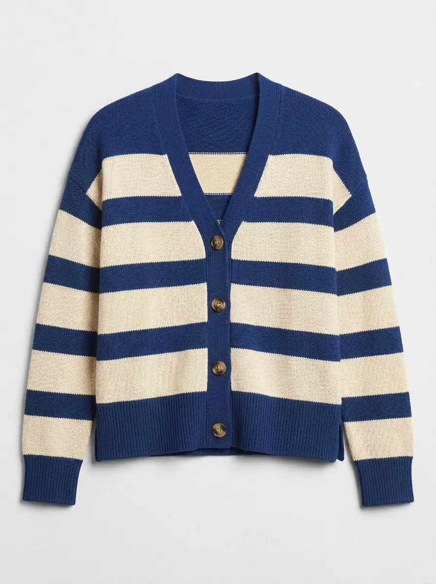Varsity Inspired Rugby Striped Knit Cardigan