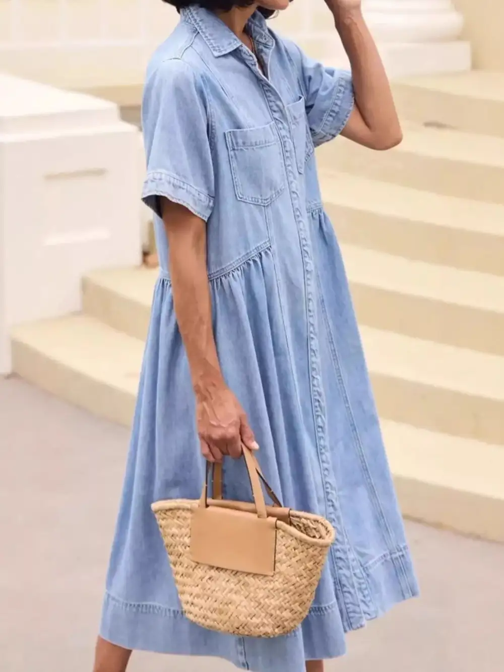 Full Size Button Front Midi Dress Plus Size