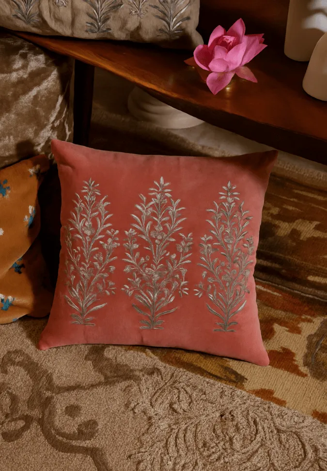 Artisan Detail Embroidered Velvet Decorative Cushion Cover