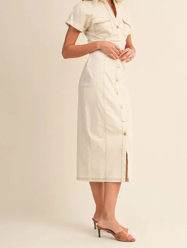 Classic Button Down Midi Dress