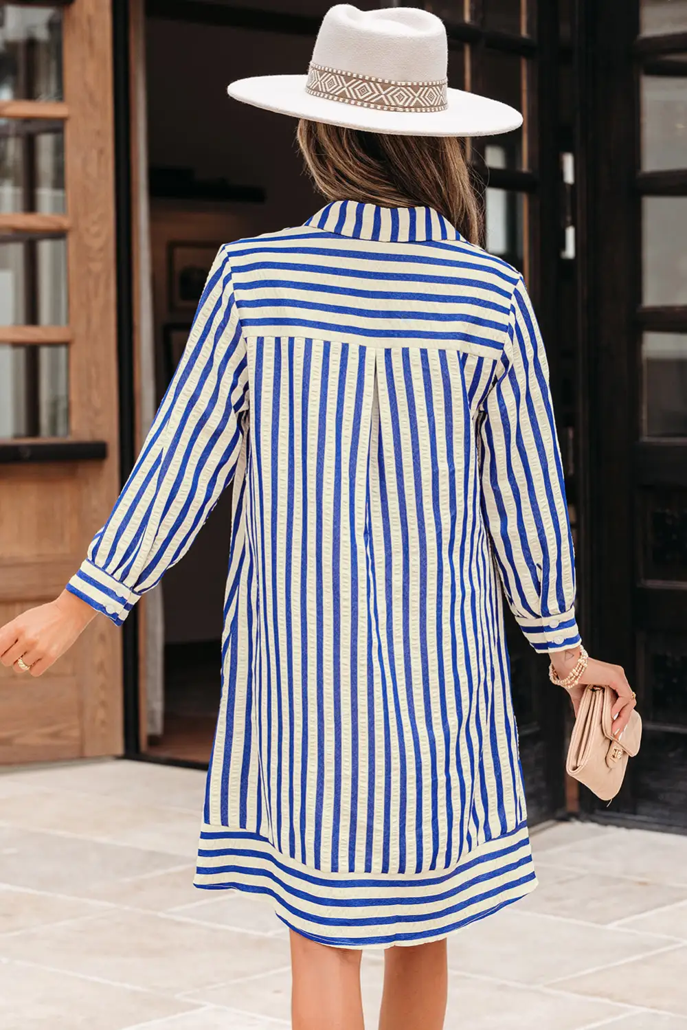 Striped Half Button Pocketed Mini Dress