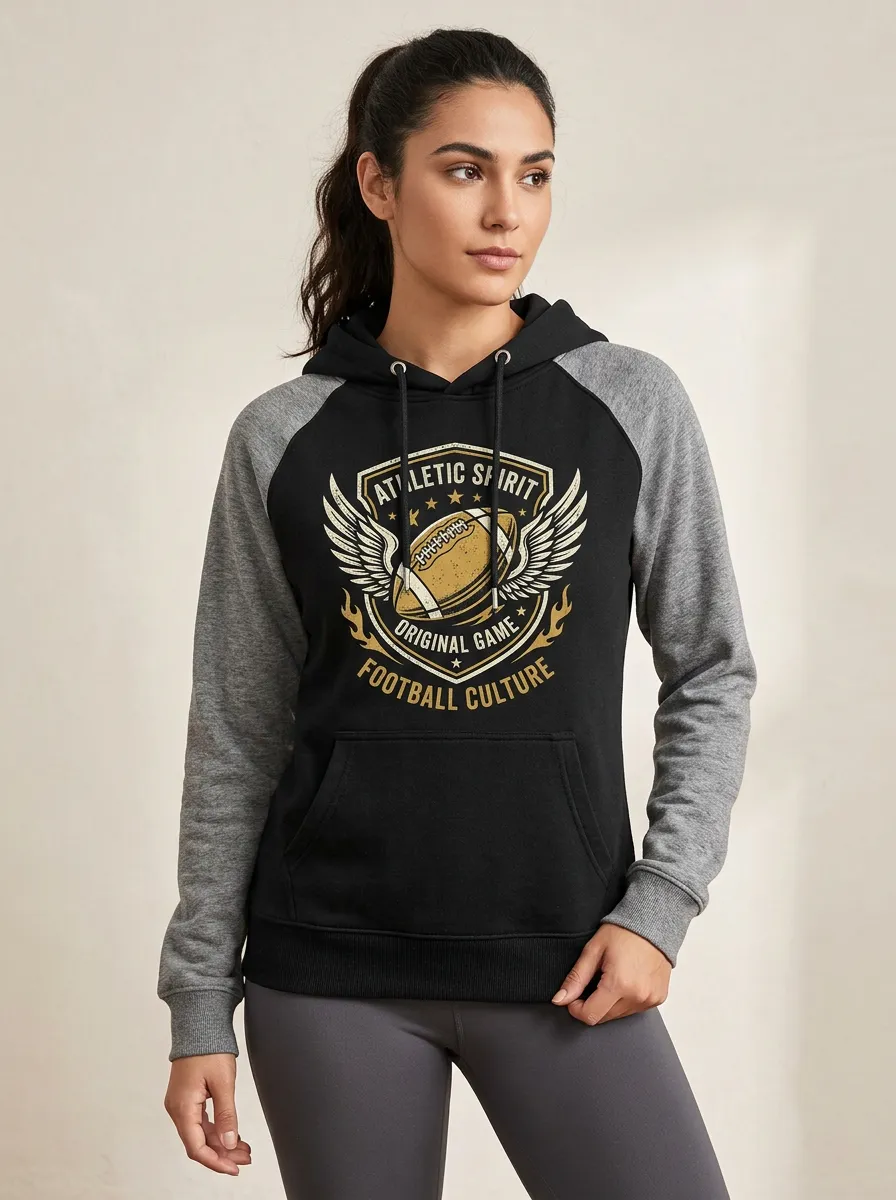 Women's American Football Lover Winged Ball Printed Hoodie
