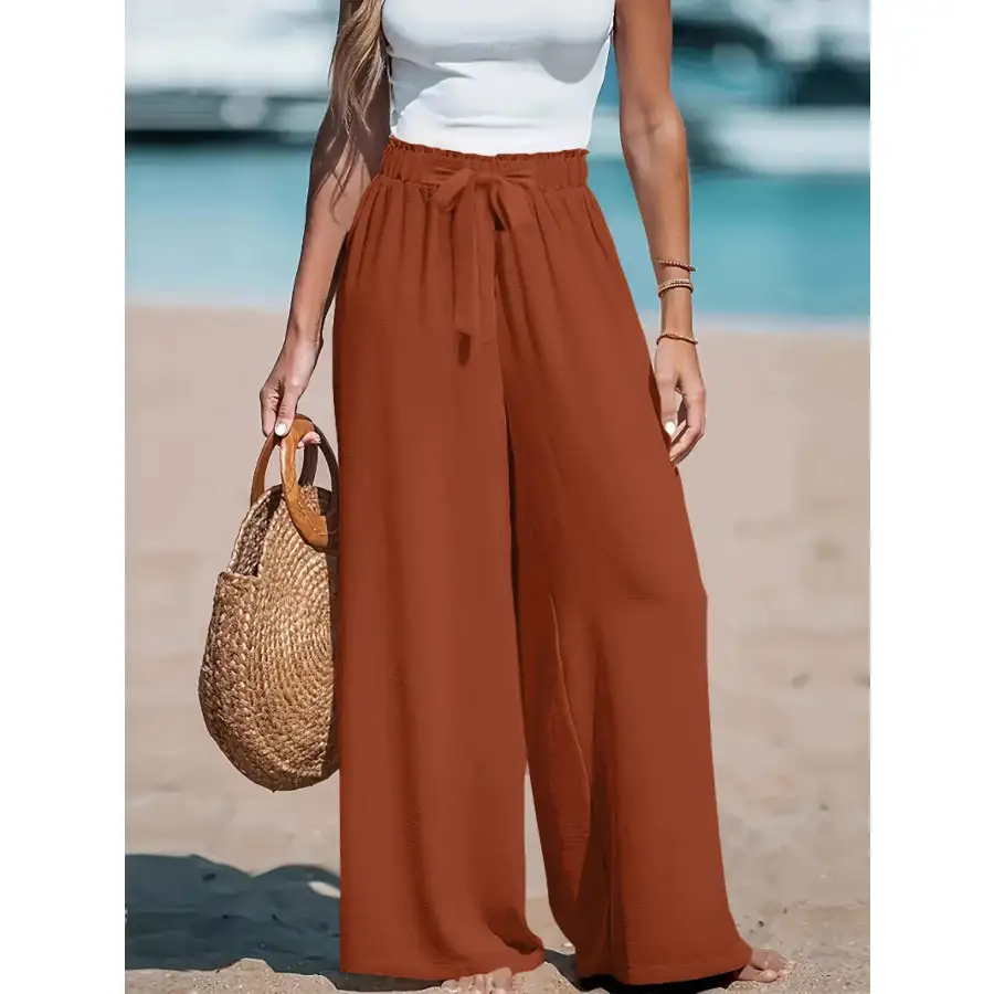 Full Size Drawstring Waist Wide Leg Pants Plus Size