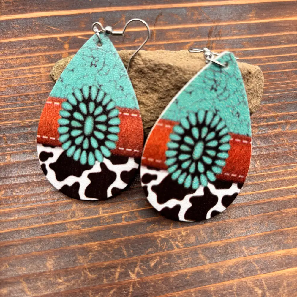 Polished Leather Western Drop Earrings