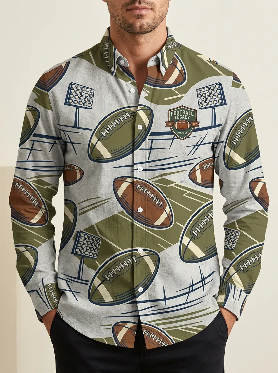 Men's American Football Legacy Stadium Pattern Printed Button-Down Shirt