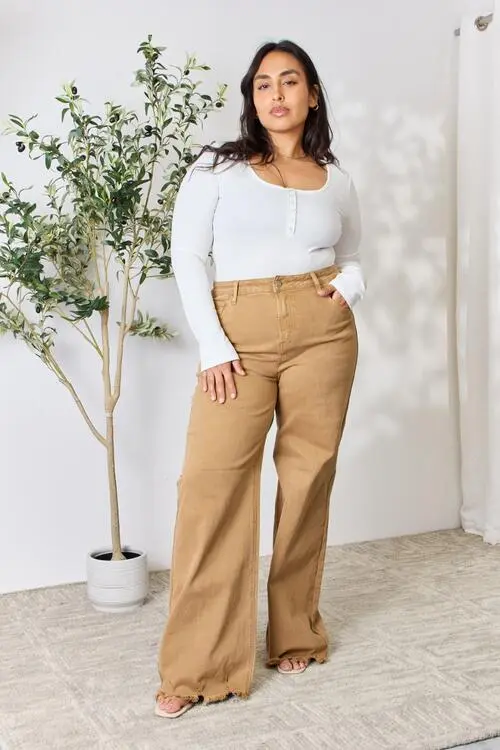 Fringe Hem Wide Leg Denim Jeans
