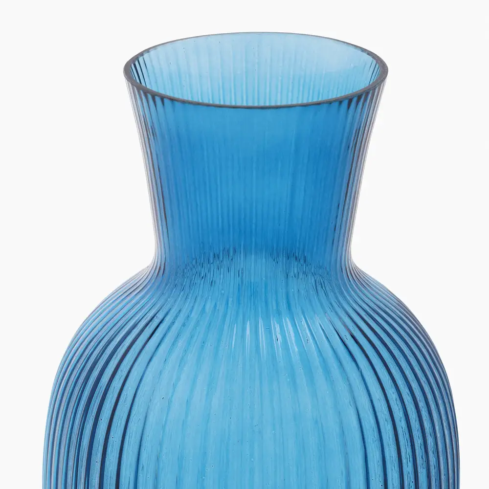 Blue Ribbed Glass Vessel