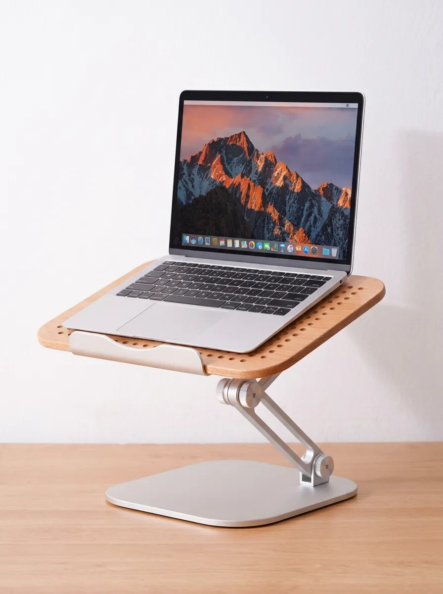 Office Worker Ergonomic Wooden Aluminum Adjustable Laptop Stand