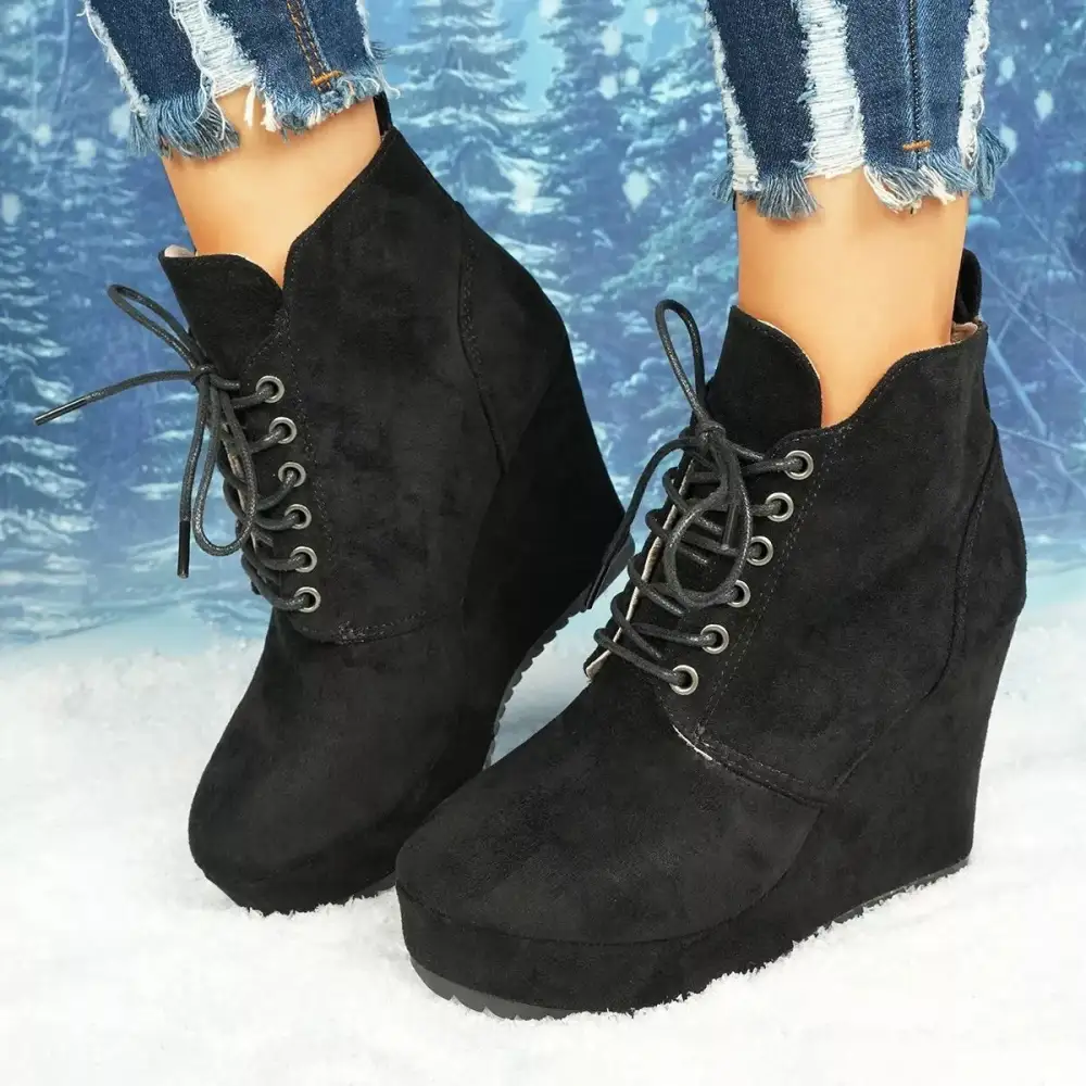 Lace Up Wedge Ankle Boots
