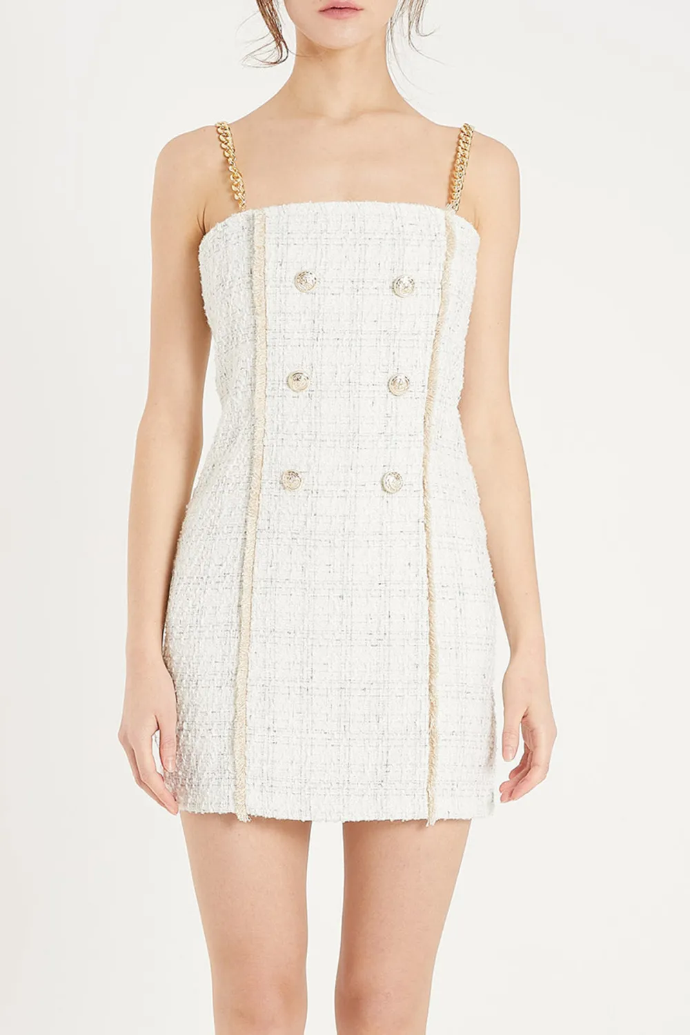 Tweed Mini Dress With Gold Chain