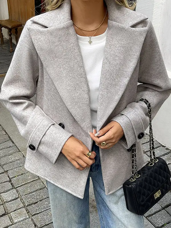 Long Sleeve Relaxed Button Front Double Breasted Solid Blazer
