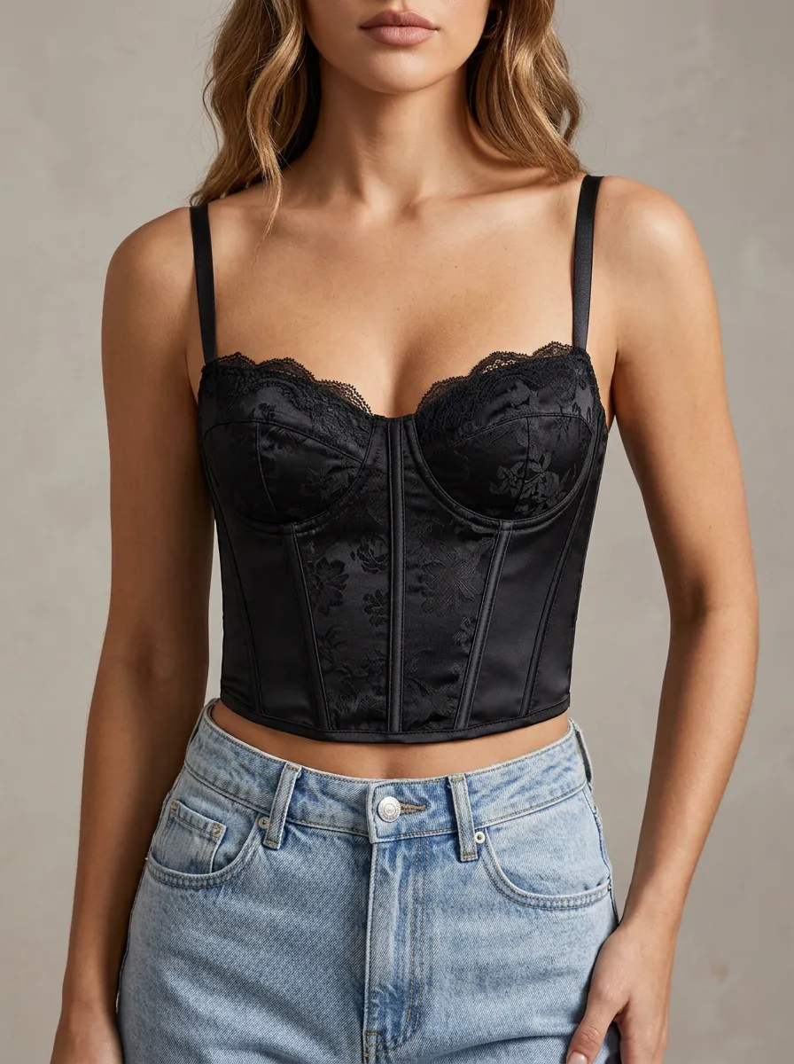 Jacquard Satin-Style Boned Women's Corset Top
