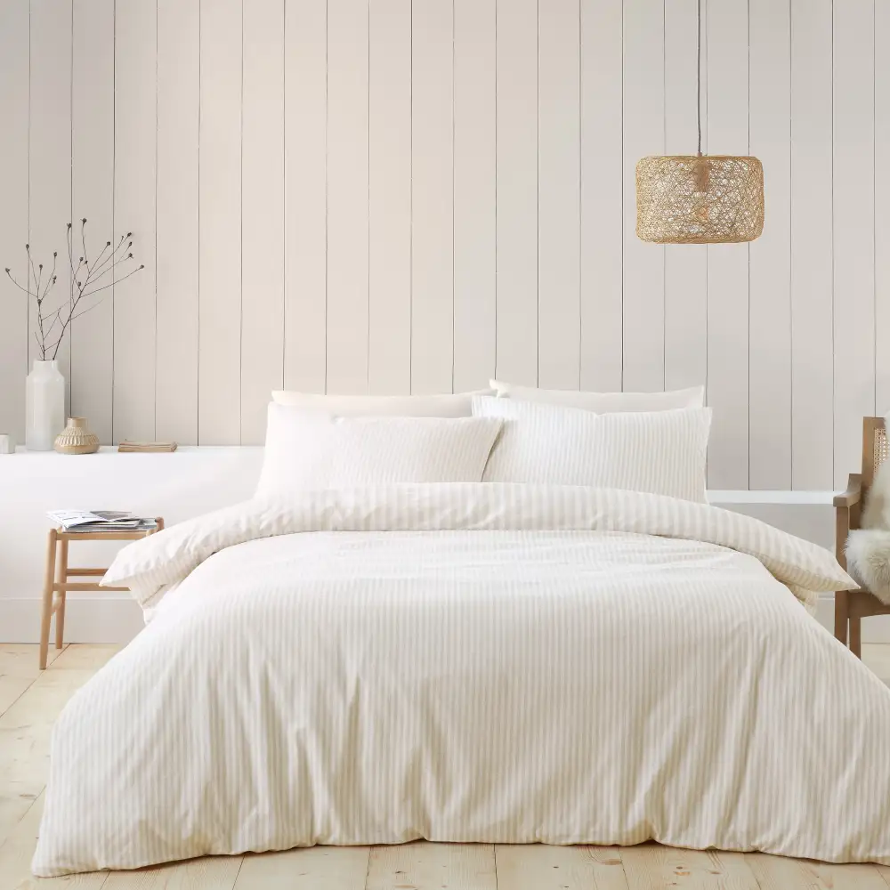 Refined Bedroom Reversible Stripe Linen Duvet Cover Set