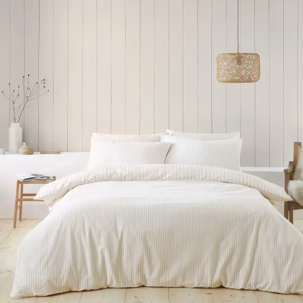 Refined Bedroom Reversible Stripe Linen Duvet Cover Set