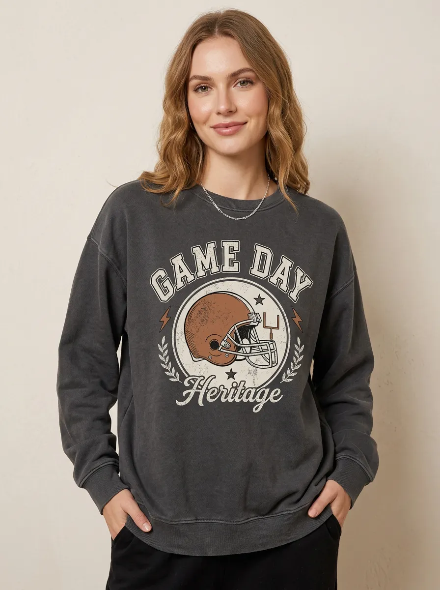 Women's Football Fan Game Day Heritage Helmet Printed Sweatshirt