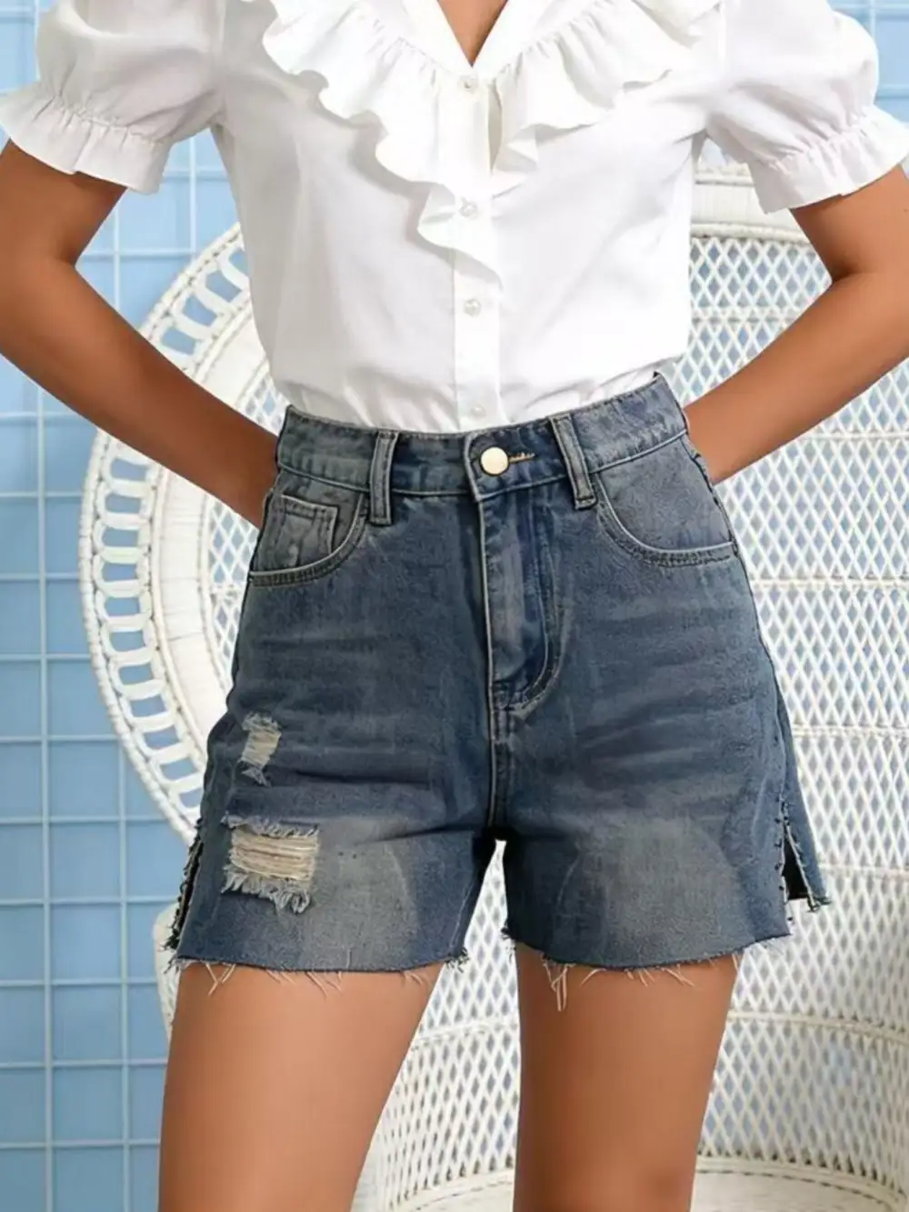 Distressed Hem Shorts