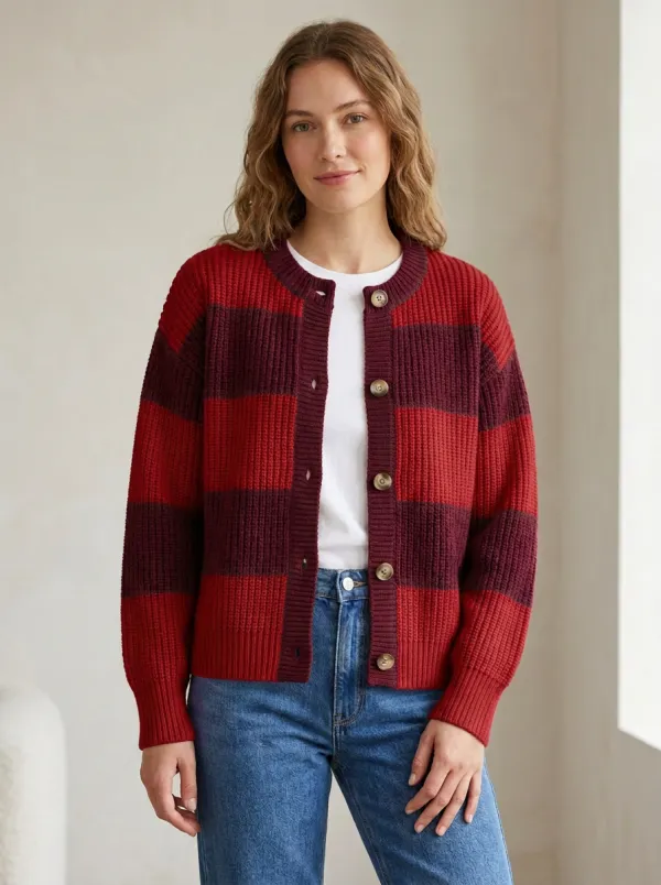 Sport Cardigan Rugby Striped Knit Cardigan