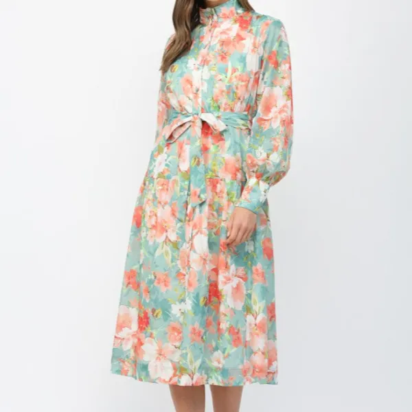 Floral Tiered Long Sleeve Dress