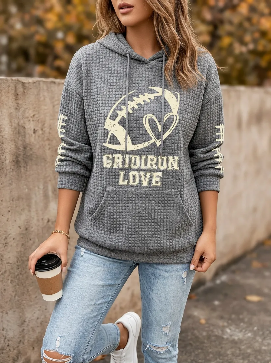 Women's Football Fan Gridiron Love Heart Graphic Printed Hoodie