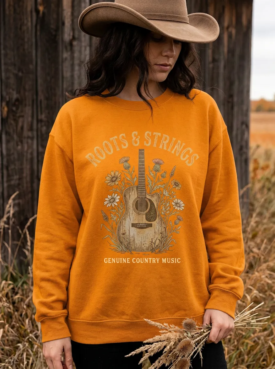 Guitar Floral Roots-Strings Country Music Crewneck Sweatshirt