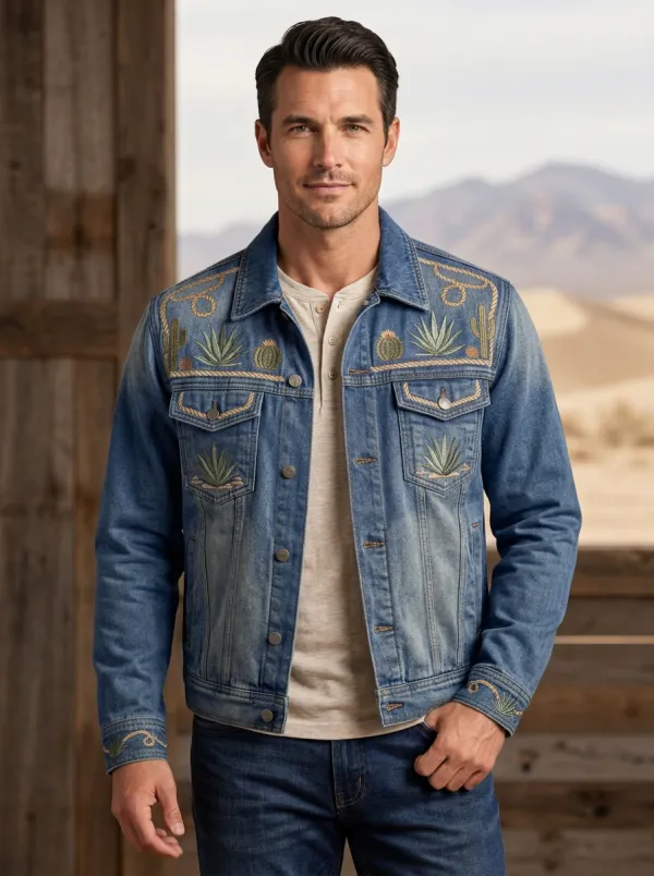 Western Trail Cactus Desert Rope Range Look Men's Western Jacket