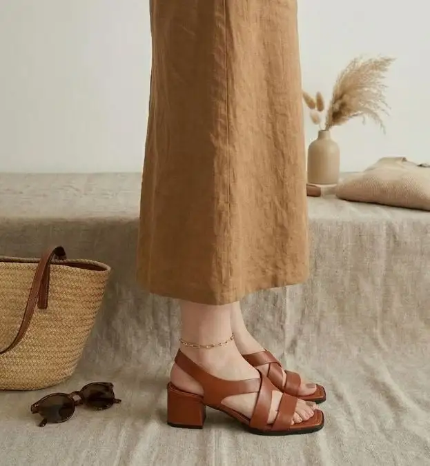 Faux Leather Cross Strap Heeled Sandals