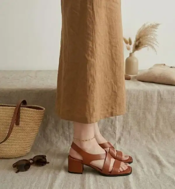 Faux Leather Cross Strap Heeled Sandals
