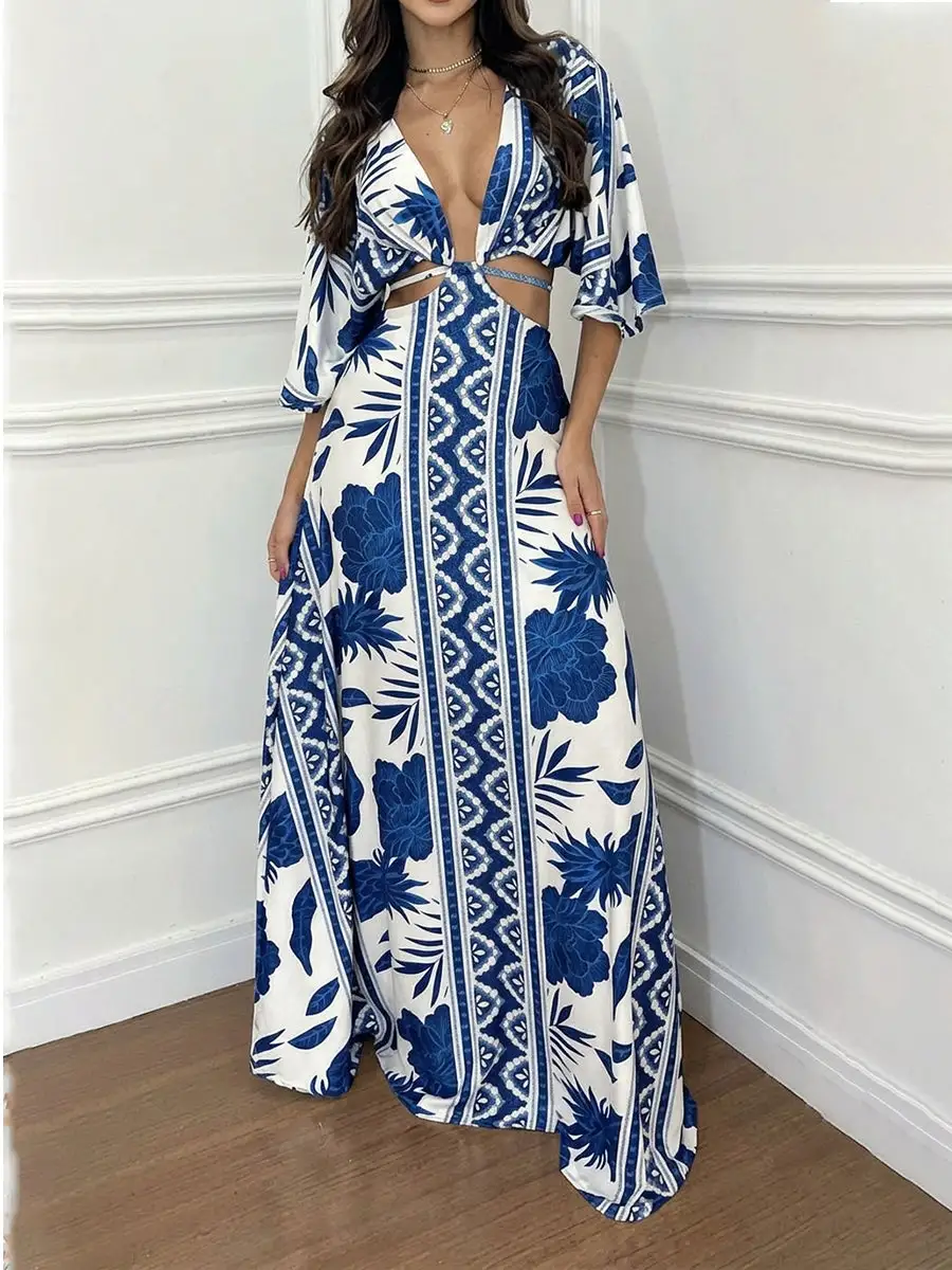 Cropped Printed Neck Maxi Dress