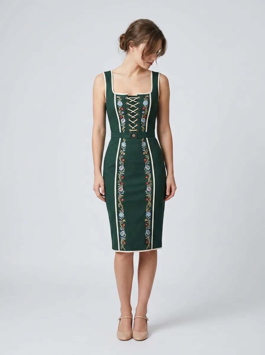 Women's Floral Lace-Up Folk Bodycon Dress