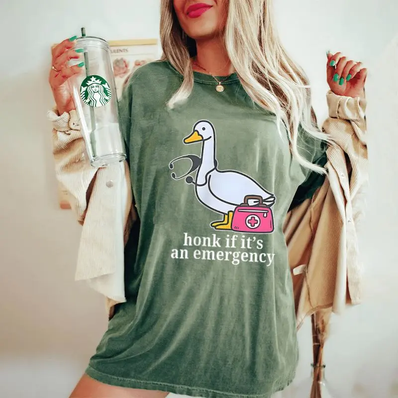 Honk If It's An Emergency Registered Goose Nurse Women Women's Oversized Comfort T-Shirt