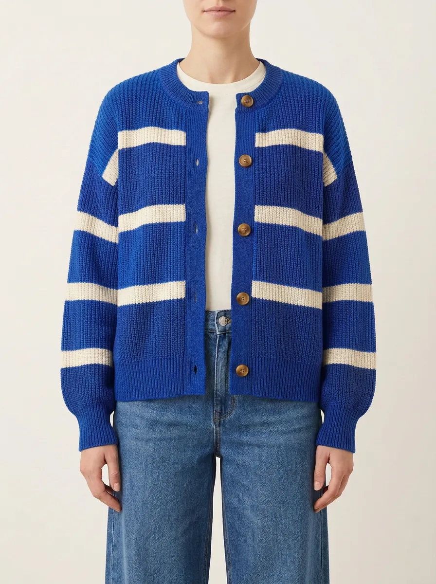 Printed Rugby Striped Print Knit Cardigan