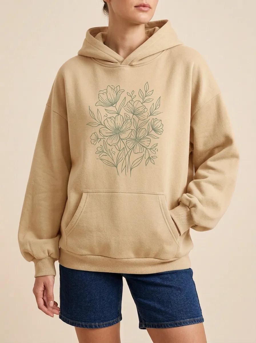 Floral Nature Botanical Line Art Hoodie