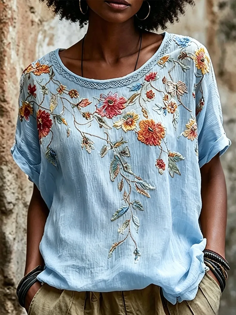 Women's Linen-Cotton Printed Tops