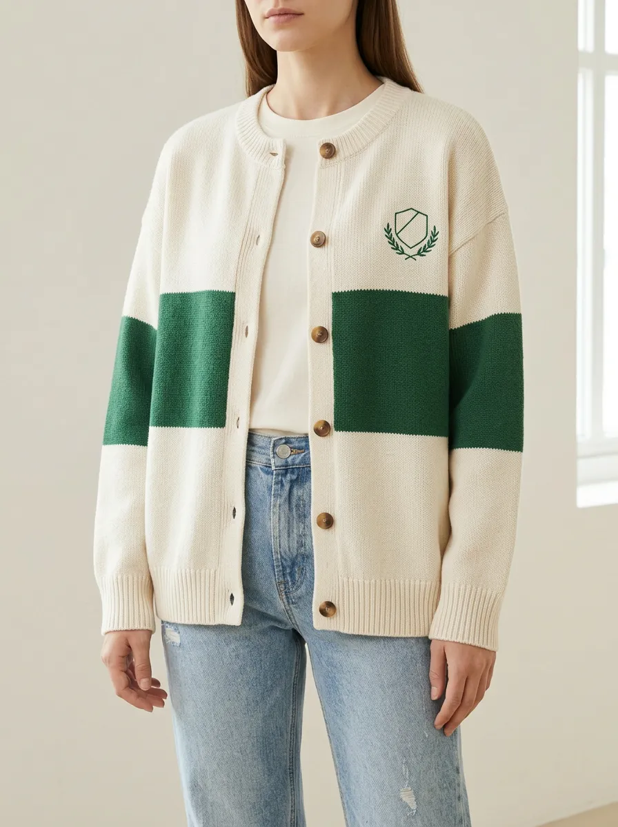 Rugby Shield Laurel Wreath Embroidered Cardigan