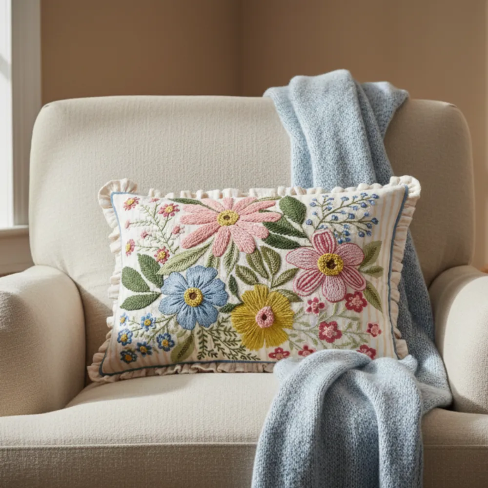 Woven Botanical Striped Decorative Cushion Cover