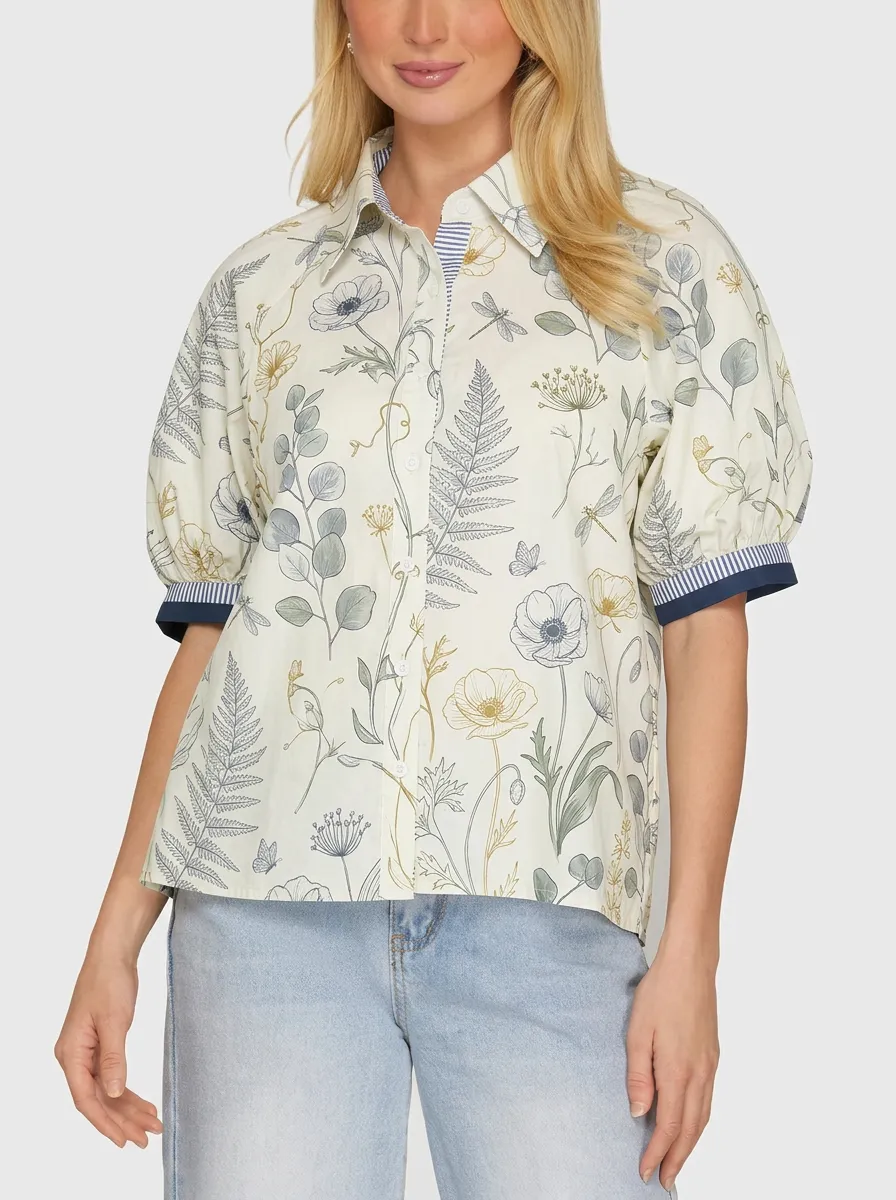 Women's Botanical Nature Lover Floral Dragonfly Printed Shirt