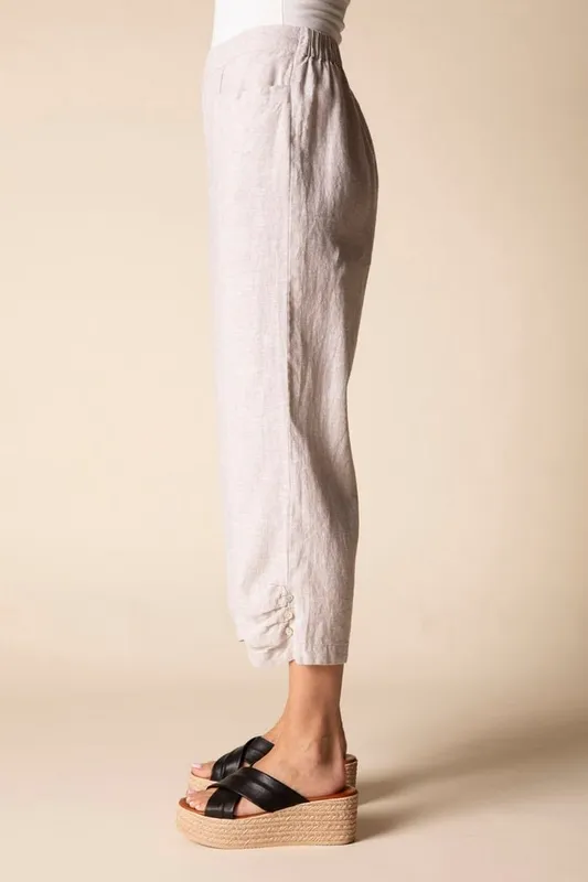Linen Cotton Button-Front Straight Leg Capri Pants