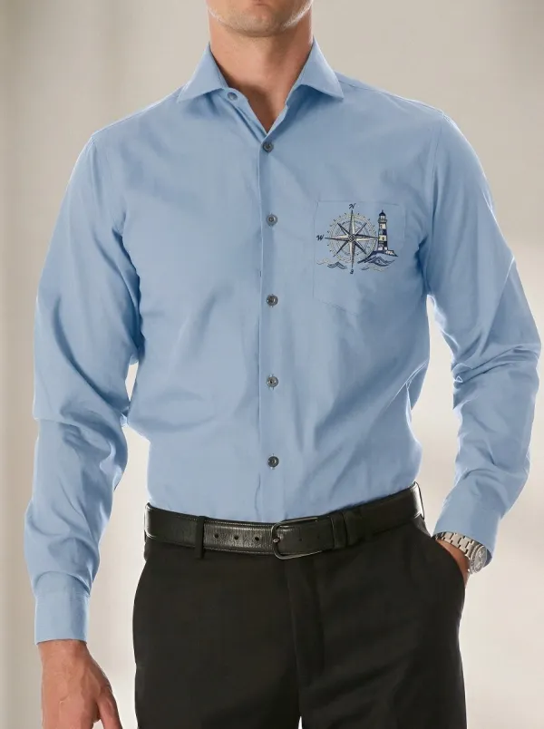 Men's Nautical Compass Lighthouse Printed Long Sleeve Shirt