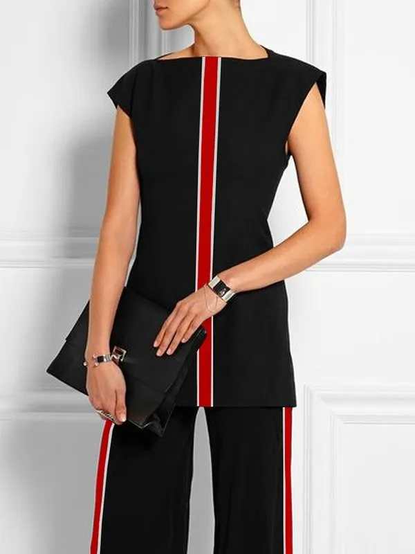 Cap Sleeve Contrast Print Round Neck T-Shirt