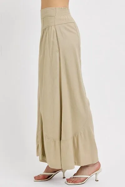Shirring Detail Wide Leg Pants