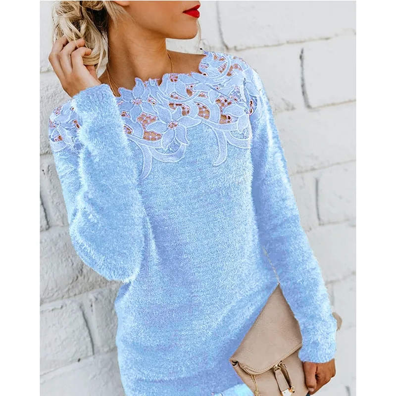 Feminine Long-Sleeve Winter Knit Sweater