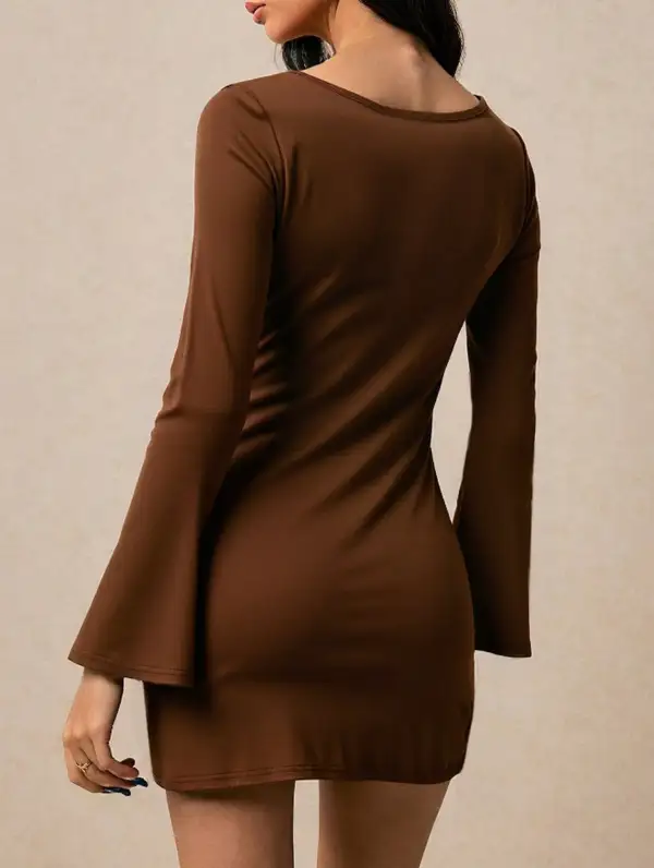 Square Neck High Waist Side Slit Mini Dress