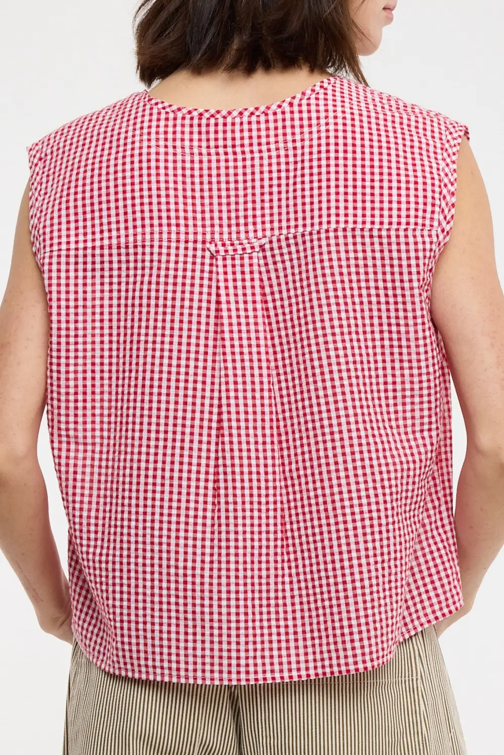 Gingham Button Front V Neck Cropped Tank Top